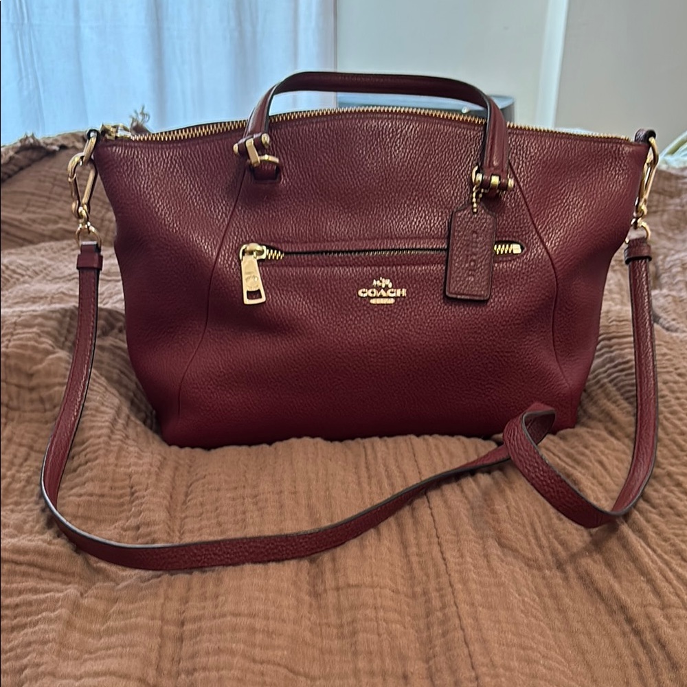 Coach Burgundy Leather Purse with Gold Accents